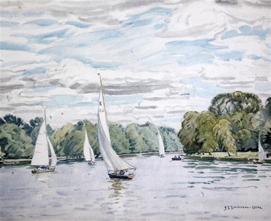 John Sanderson-Wells (1872-1955) Sailing, Kingston Reach 14 x 17.5in.
